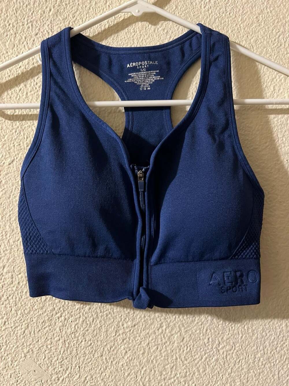 Aeropostale Sport Zip Front Sports Bra Size L Blue